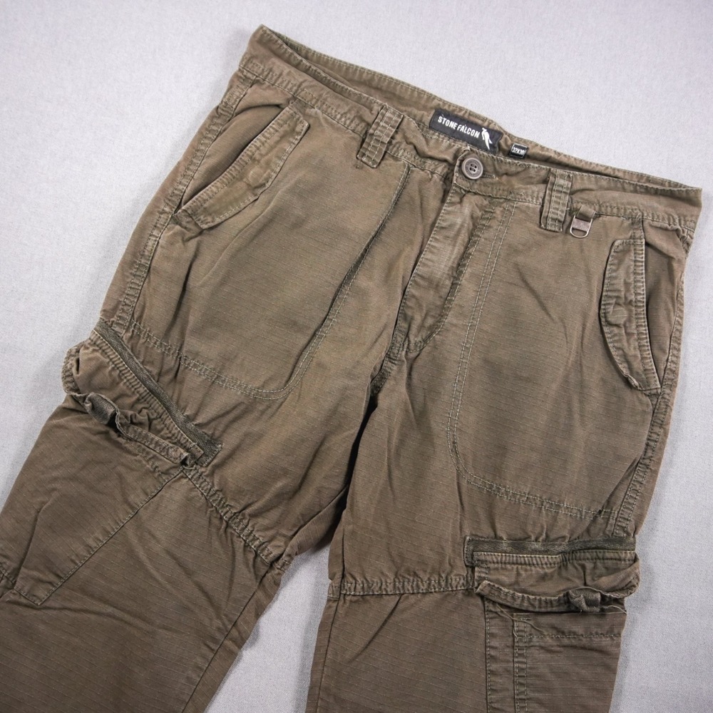 STONE FALCON Men Green Cargo Pants 33x29 Utility Pockets Relaxed Outdoor